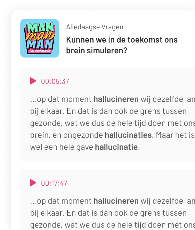 Zoekresultaten met gesproken fragmenten in Podric